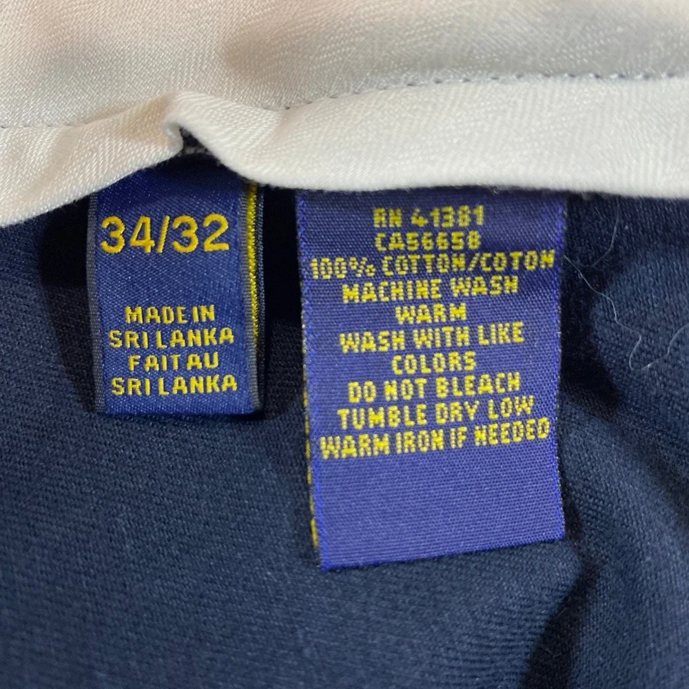 Polo Ralph Lauren Mens Navy Blue Chino Pants 34x32 Straight Leg Cotton Trousers
